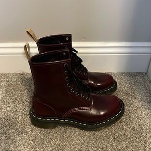 Dr. Martens dark red leather combat boots